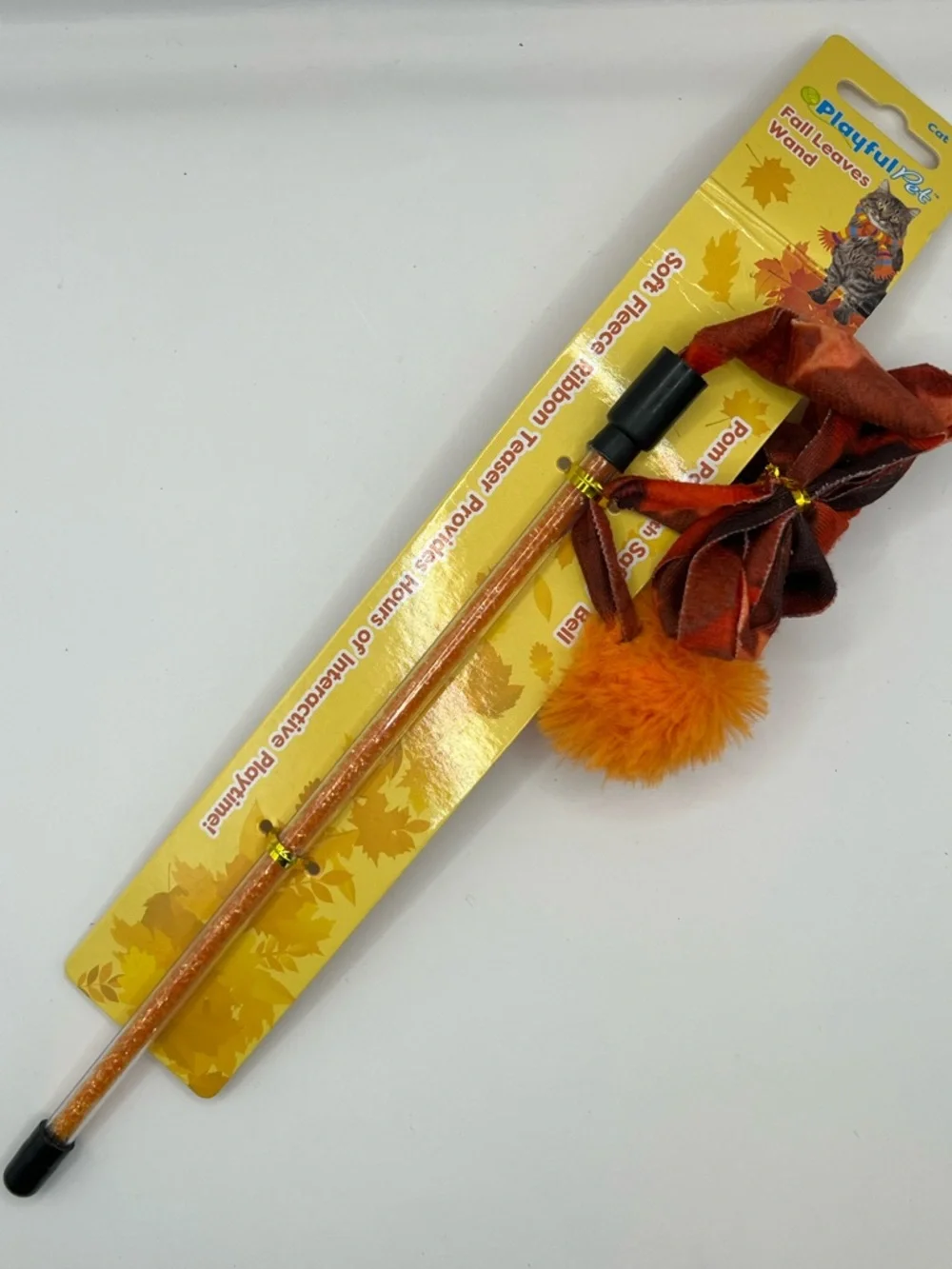 Fall Leaves fleece Cat Wand Toy - Orange